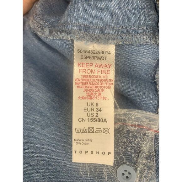 TopShop Women's Blue Logh Wash Chambray V-Neck Short-Sleeve A-Line Dress Size 2 - Picture 5 of 5